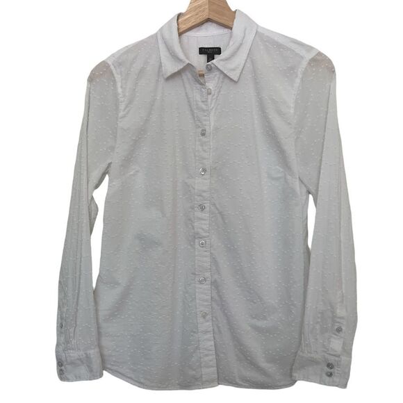 Talbots White Long Sleeve Collar Knobby Texture Shirt Size Petite Small - Picture 1 of 14